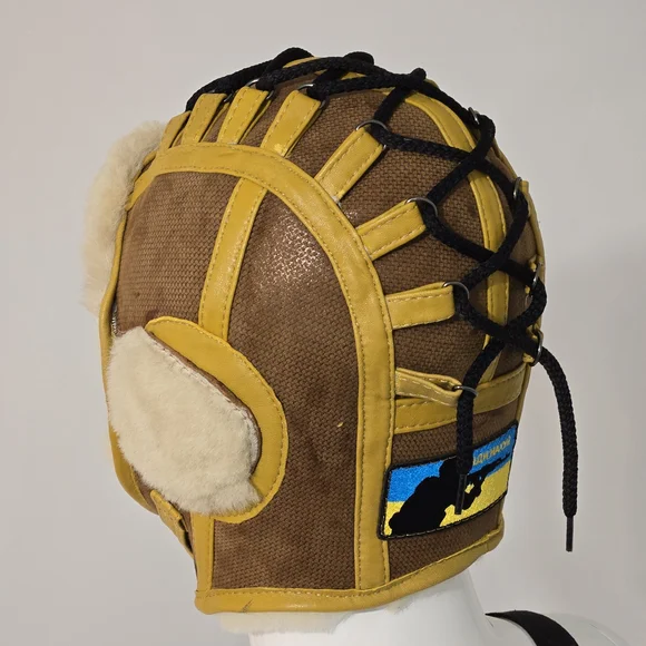 Brown and Yellow Aviator Hat with Fur Trim - Picture 2 of 6